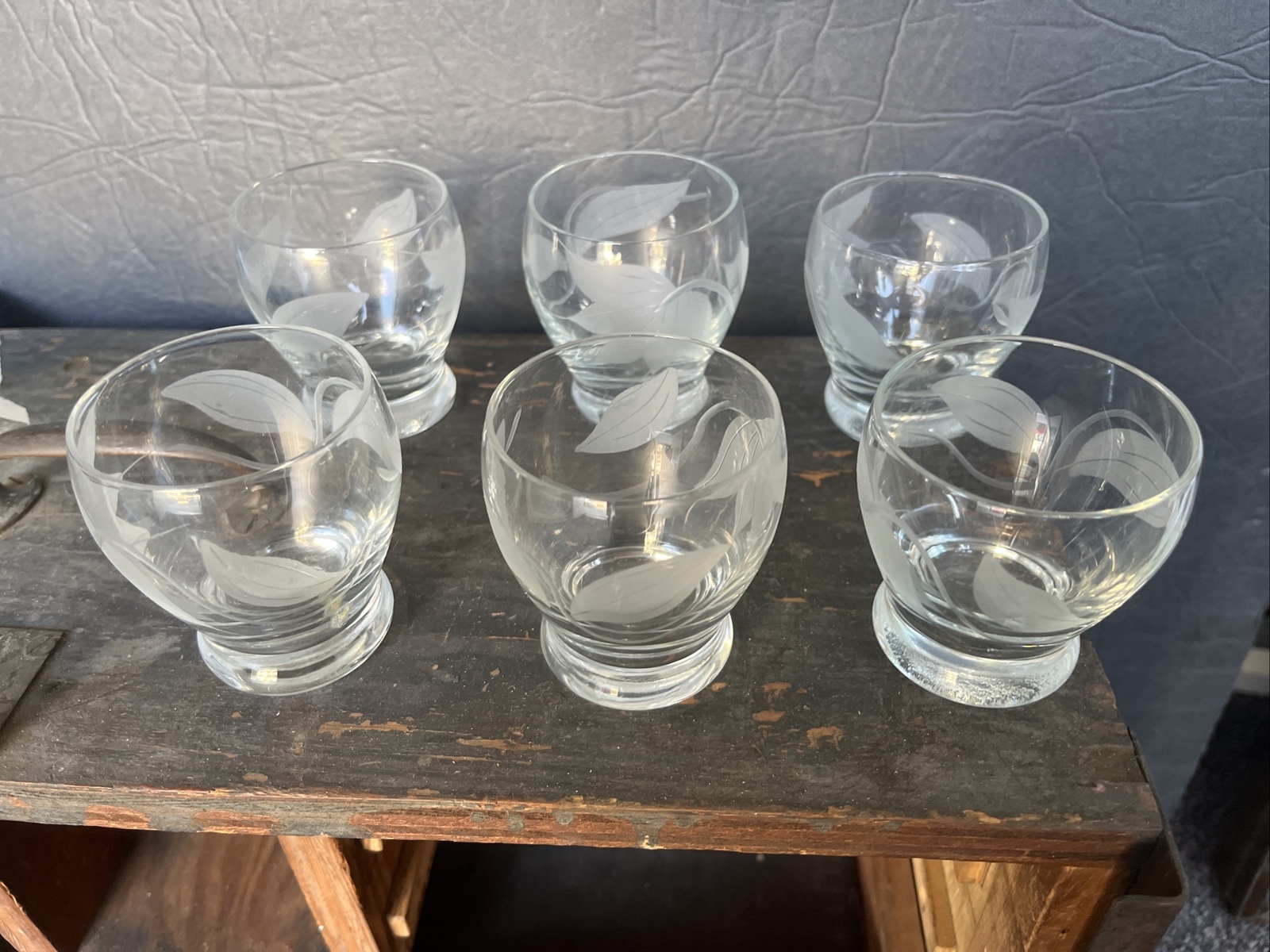 vintage etched glass cordial cocktail set of six Mid Century Barware Glasses
