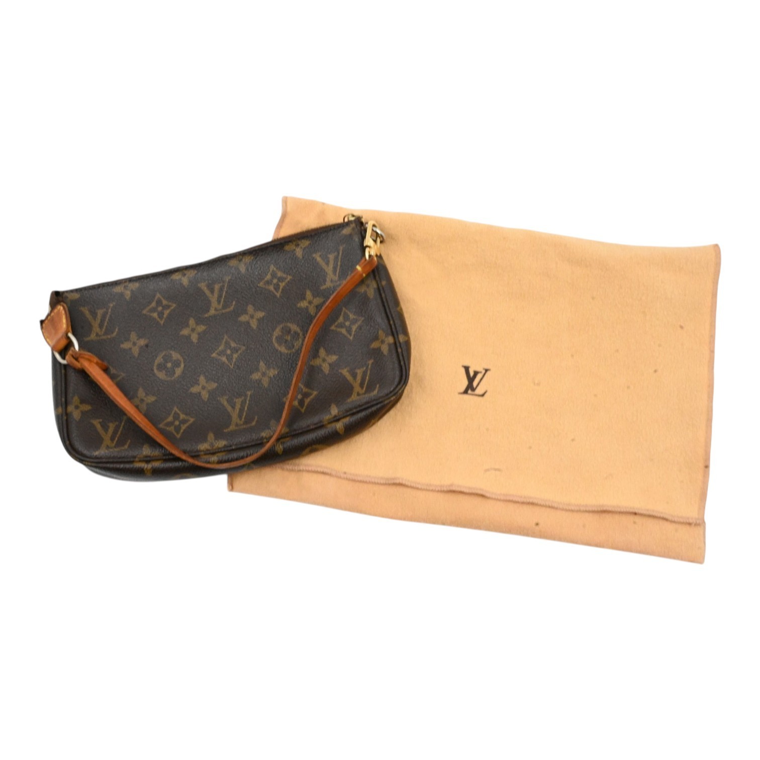 VINTAGE DESIGNER LOUIS VUITTON MONOGRAM POCHETTE SHOULDER BAG W/ CLOTH COVER