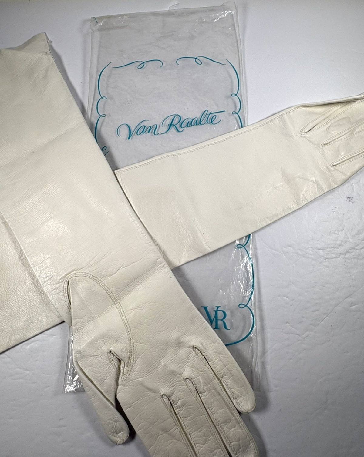 Vintage Kid Leather Gloves Van Raalte West Germany White 15” Long Size 7
