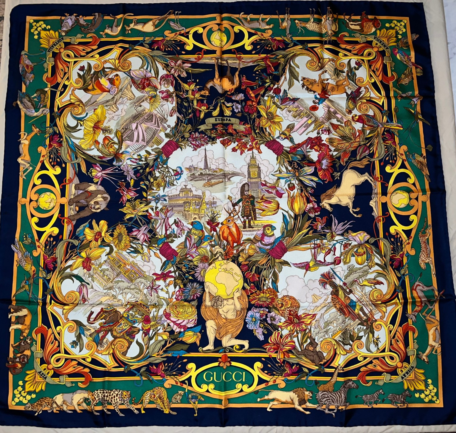 Vintage 90s Gucci Silk Scarf "The Continents" - NWT Never Worn