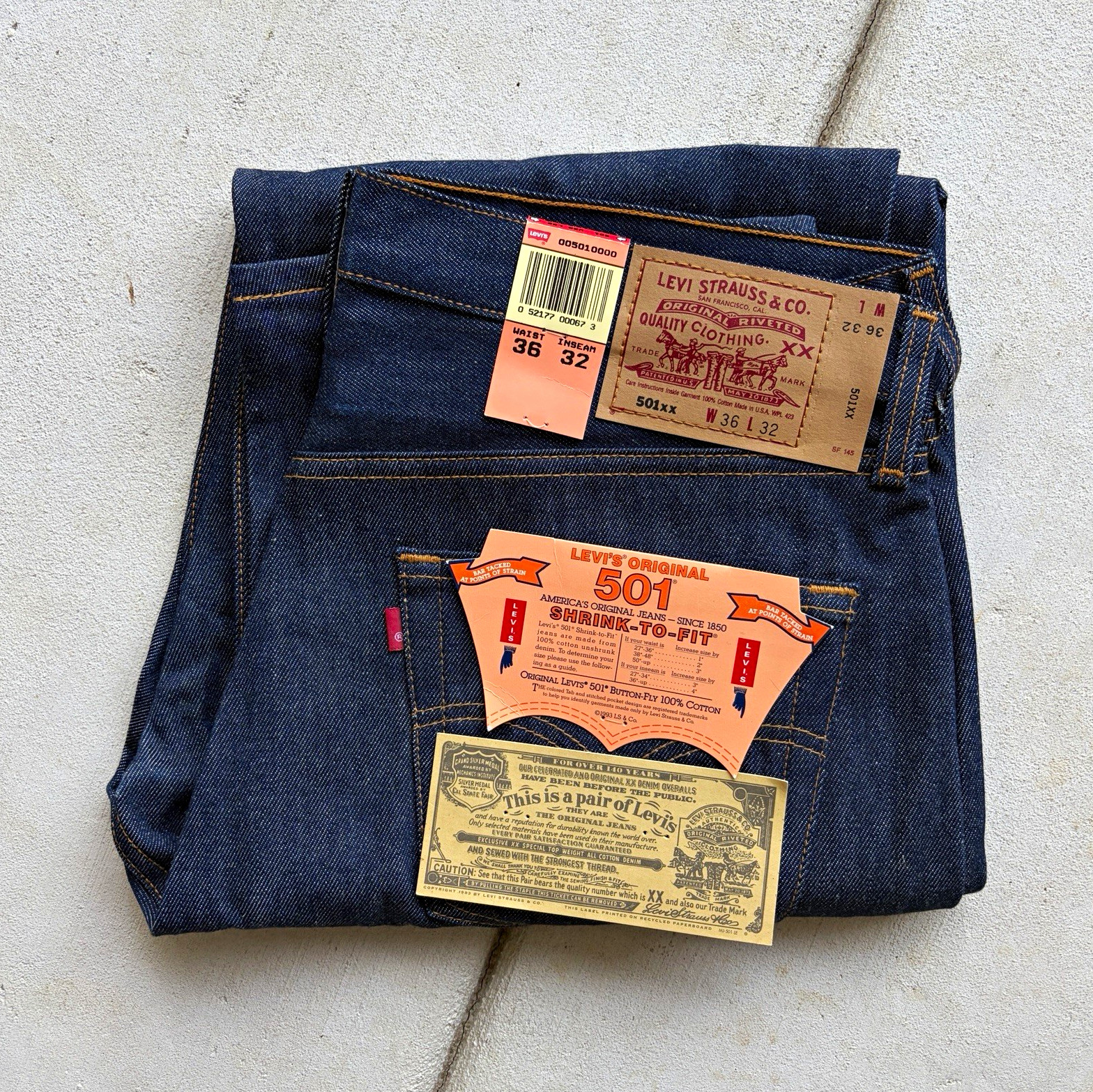 Vtg Levi's 501 STF Deadstock NWT Made in USA 36x32 Button 553 Rigid Raw Y2K
