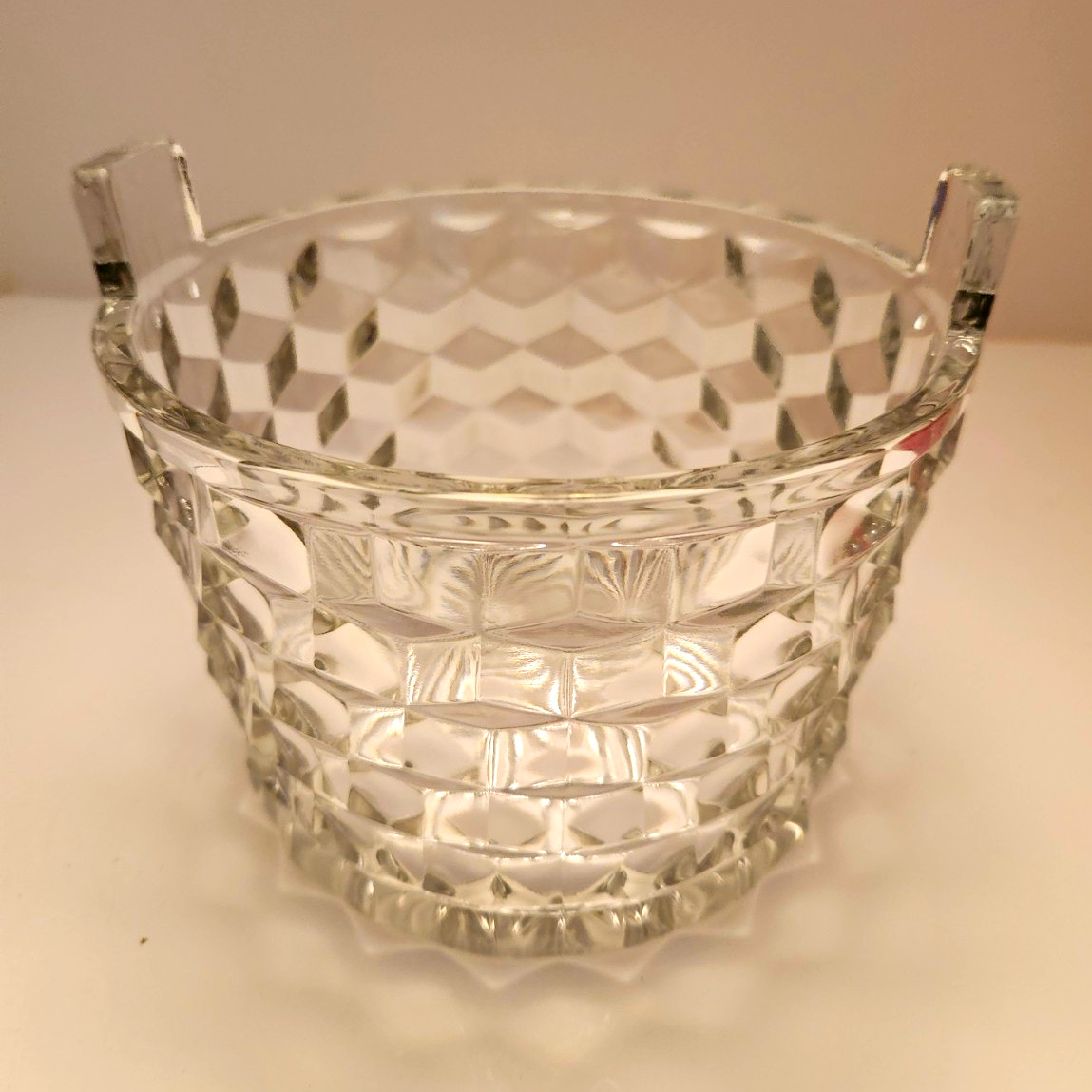 Vintage Ice Bucket • Vintage Pressed Glass Barware Tab Handles