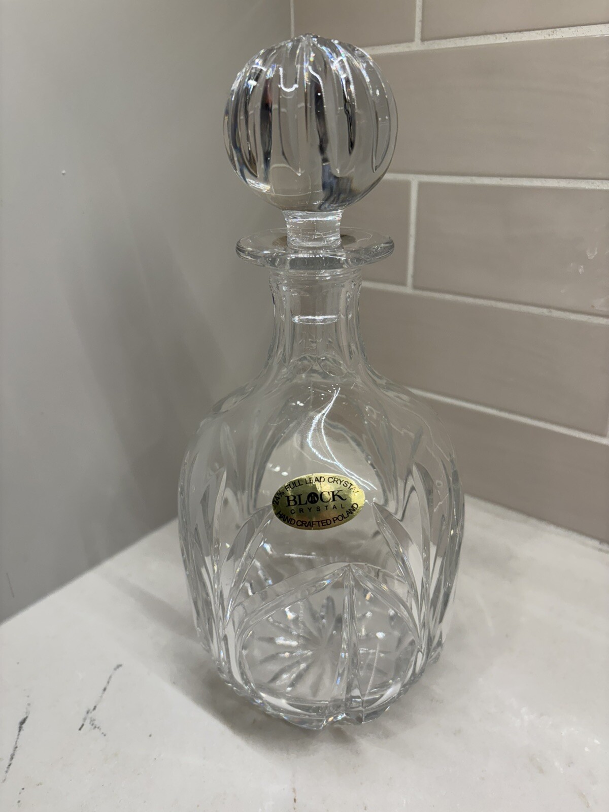 Vintage Hand CraftedPolish BLOCK 24% Full Lead Crystal Liquor Decanter MUST SEE!