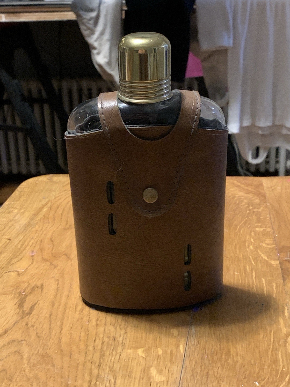 Vintage Glass Hip Flask with Leather Cover