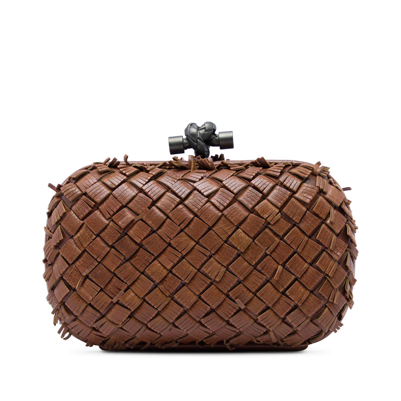 Bottega Veneta Nappa Intrecciato Fringe Knot Clutch Pre-Loved Brown