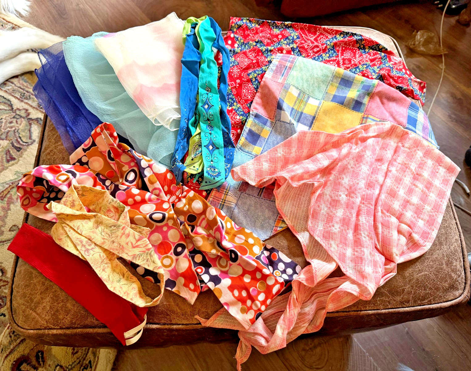 10 Vintage 60s Hippie Head Scarf Wrap Triangle Bandanas Chiffon Cotton Headband