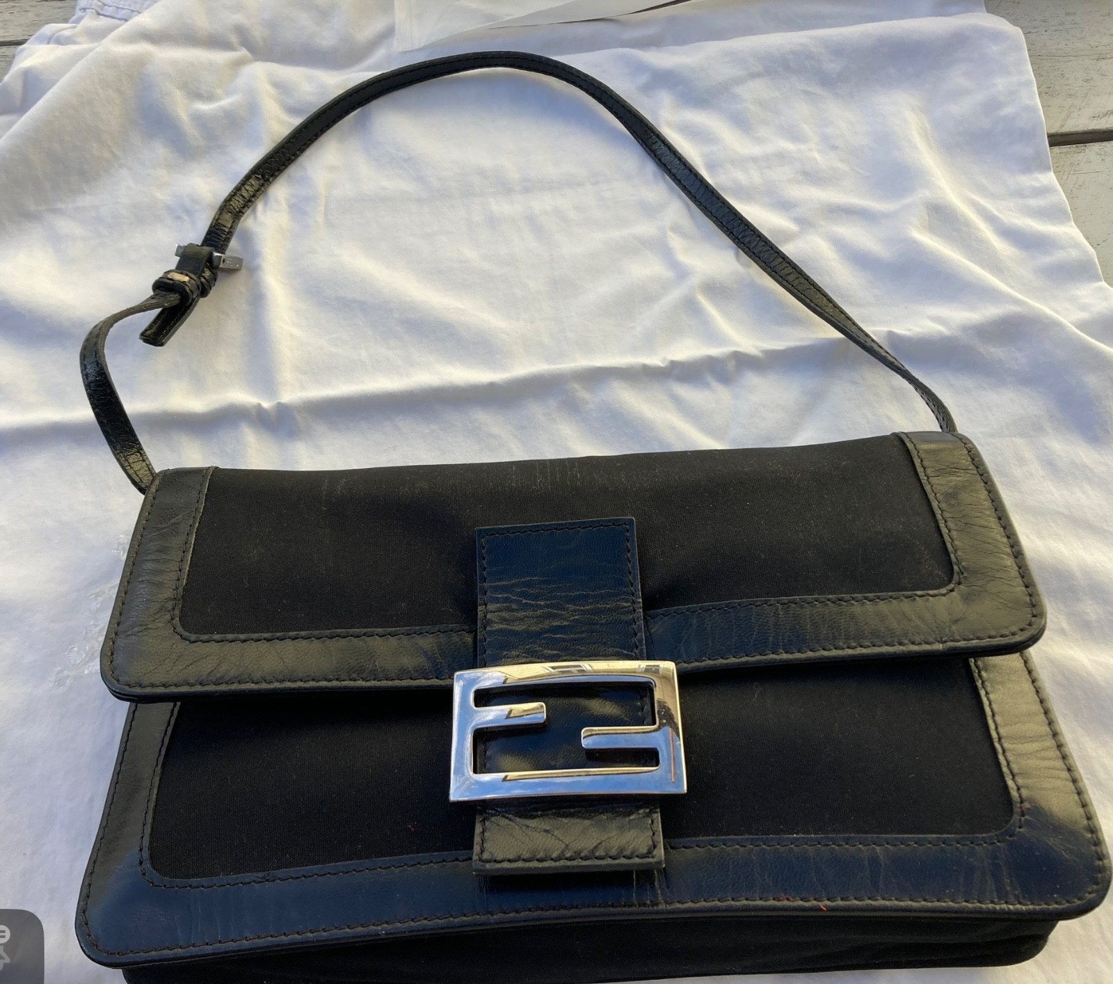 FENDI Vintage Black Neoprene Baguette Shoulder Bag / Mamma Bucket