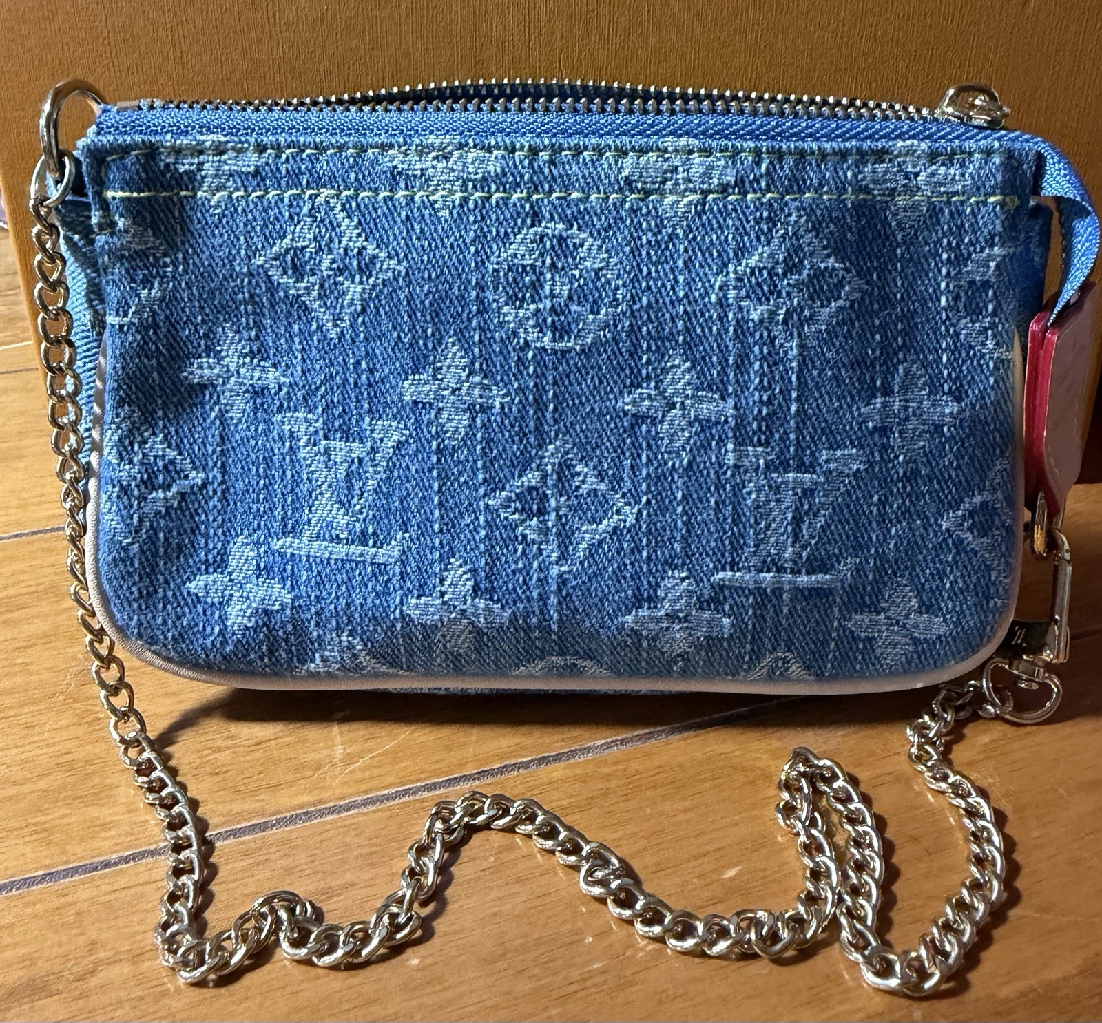 Vintage Louis Vuitton DENIM Monogram Pochette chain & 52” Strap