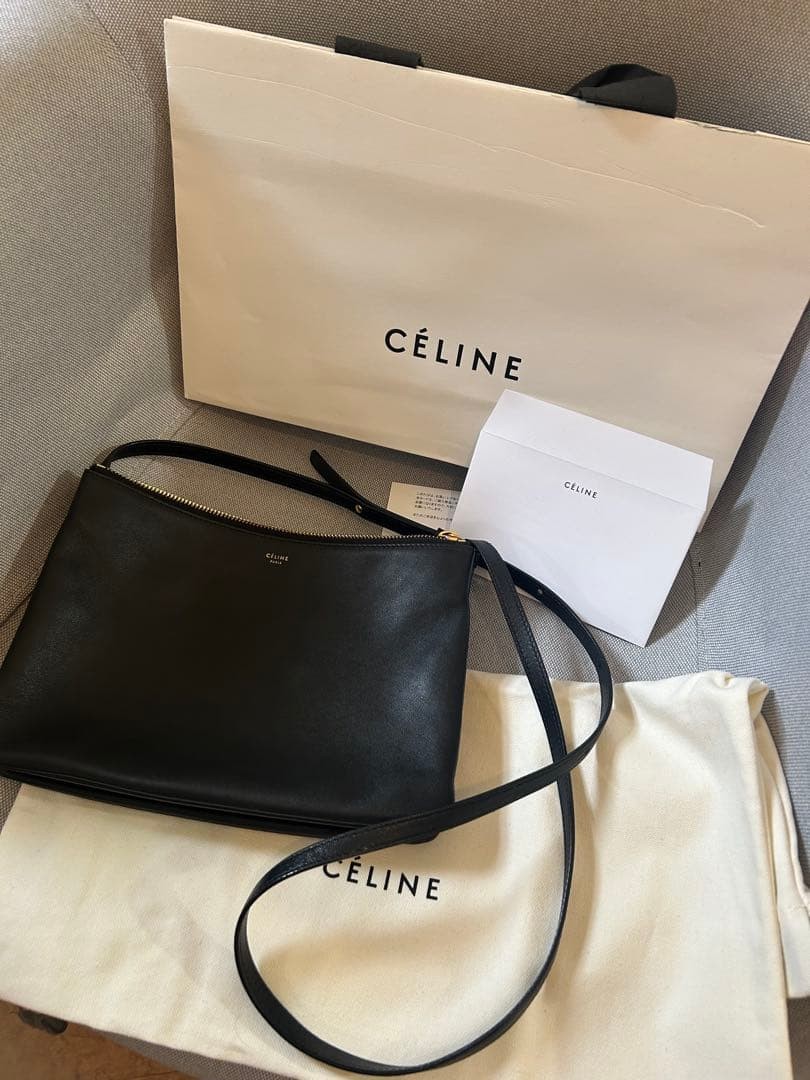 CELINE Trapeze Large Leather Shoulder Bag Black Authentic Vintage