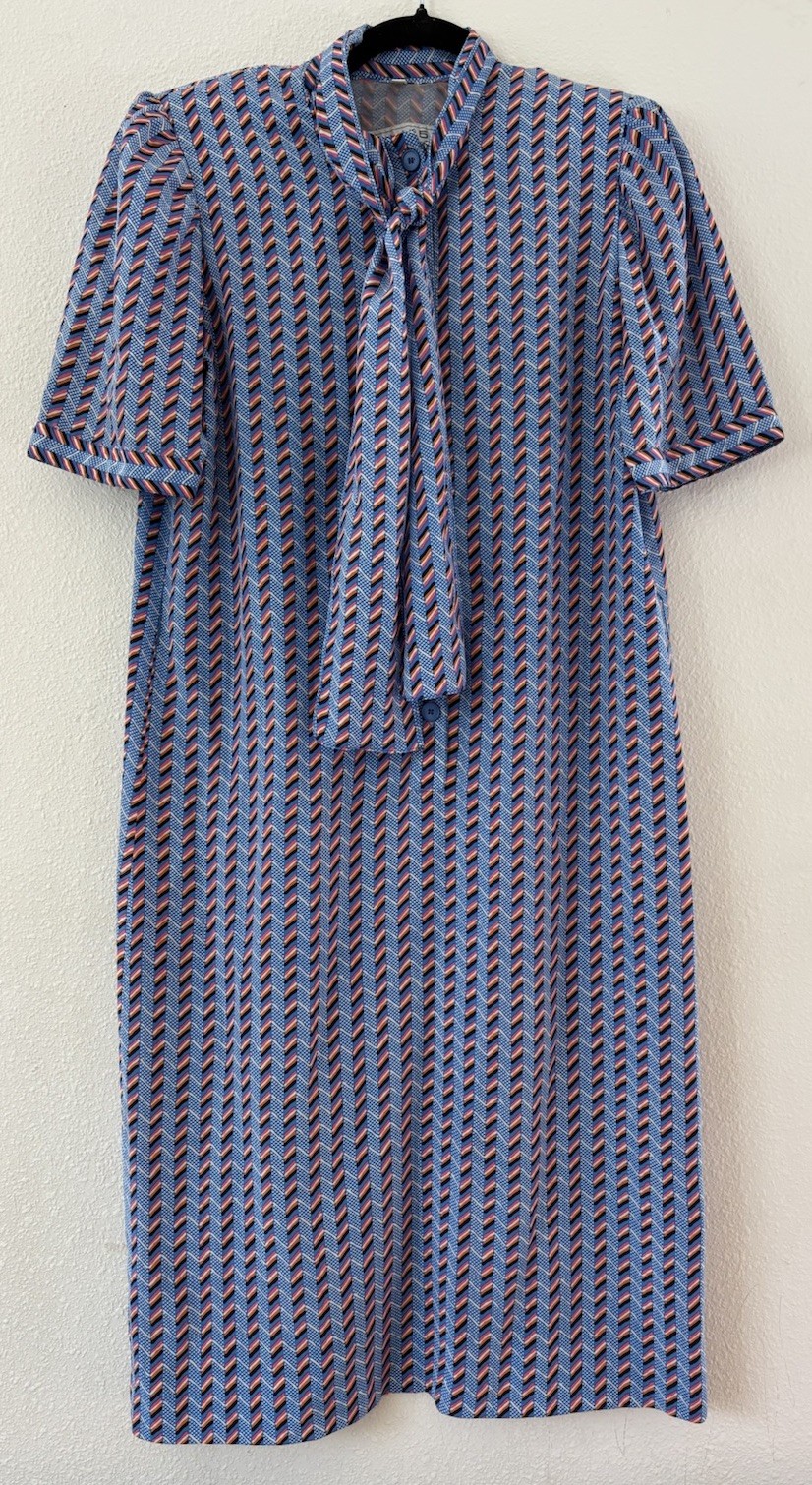 Vintage Givenchy 5 Paris Silk Retro Print Shirtdress 70s Blue Designer Size 10