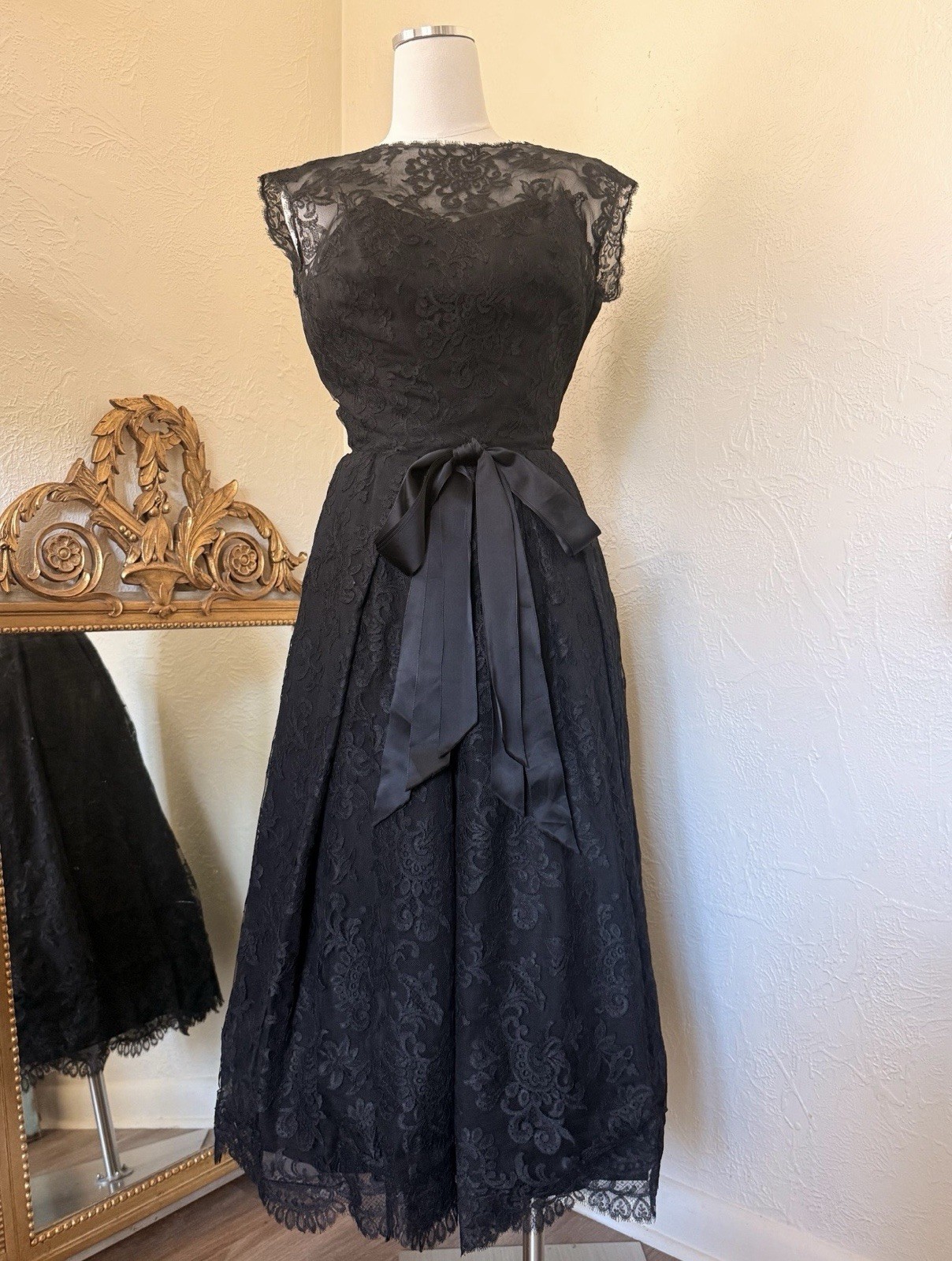 Vintage 50s Givenchy Universite Black Chantilly Lace Cocktail Dress - Rare