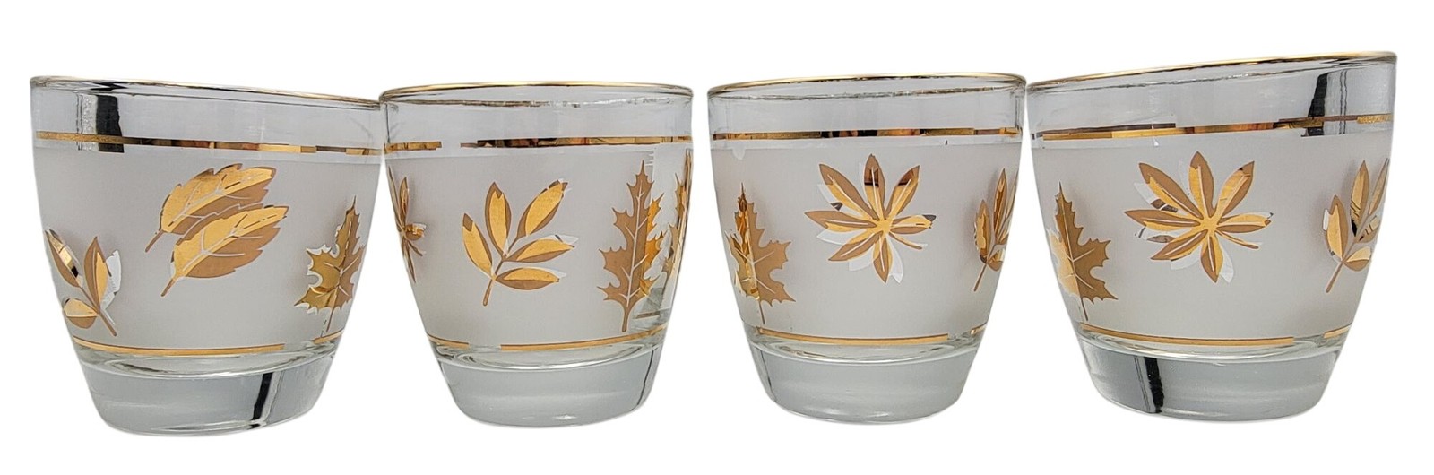 Vintage Libbey Frosted Cocktail Old Fashioned Gold Leaf Foliage Glasses