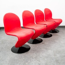 Mid Century Modern Dining Chairs 4 Red Vernon Panton 1-2-3 System Fritz Hansen