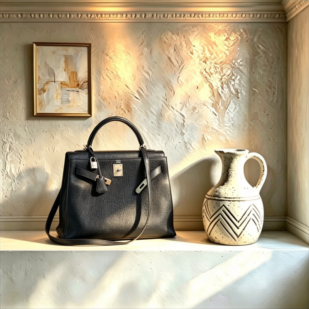 Hermès Kelly 32 Pristine Black SHW Chevre Leather Vintage Top Handle Bag Rare