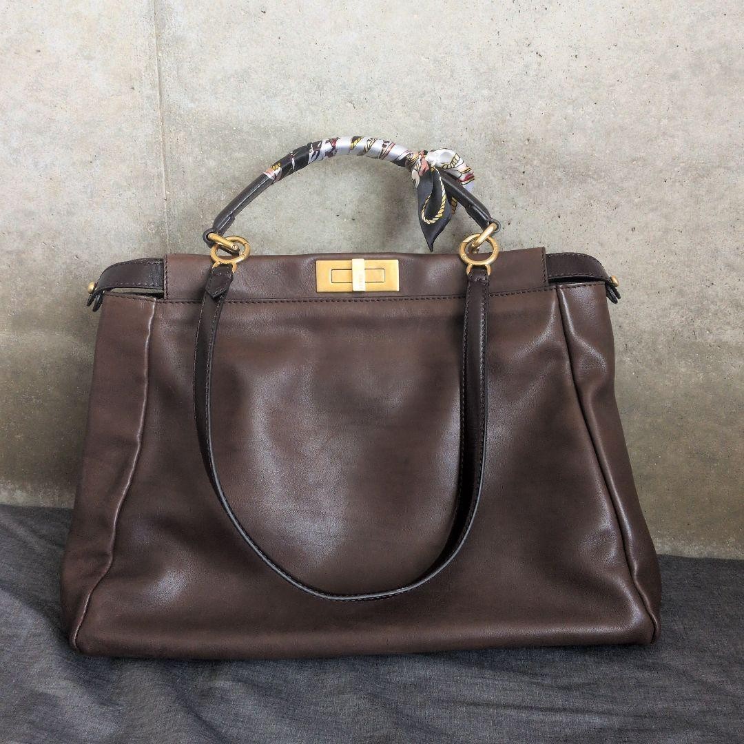 FENDI hand bag tote Peekaboo Large Brown vintage archive leather Authentic JAPAN
