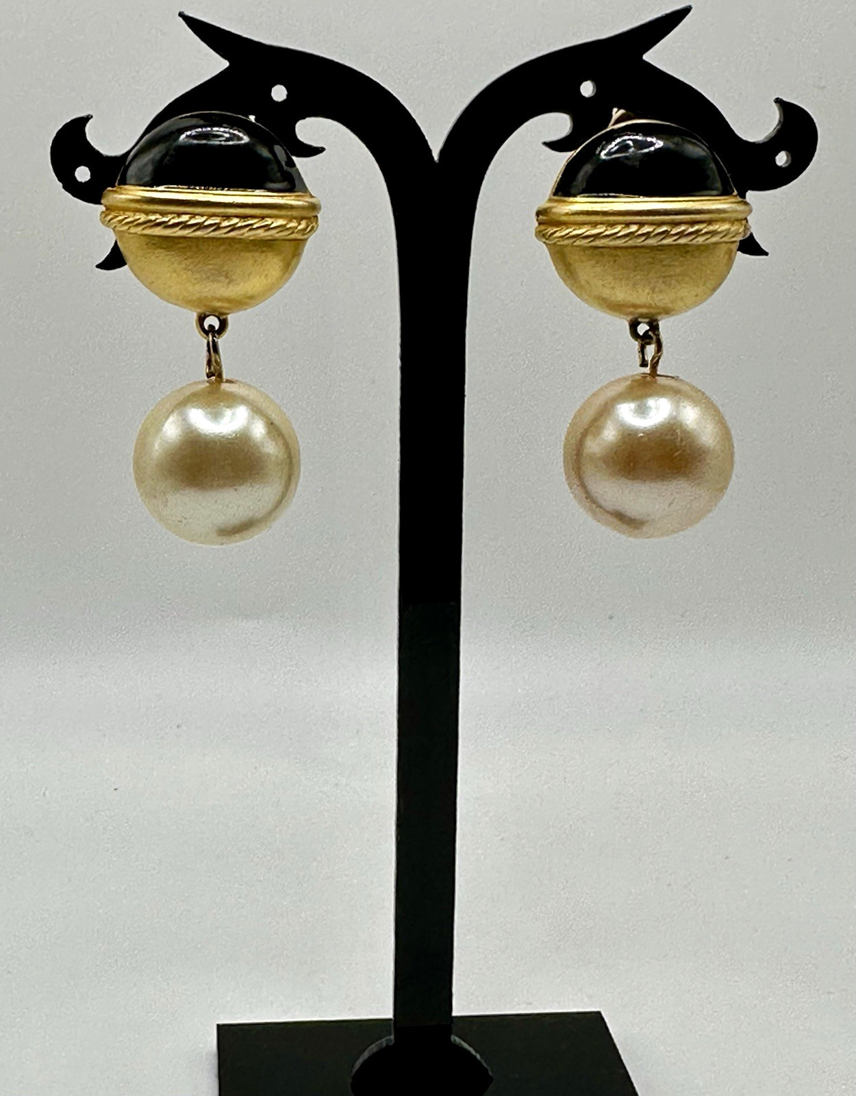 Vintage Givenchy Paris–New York Clip‑On Gold‑Tone & Pearl Earrings