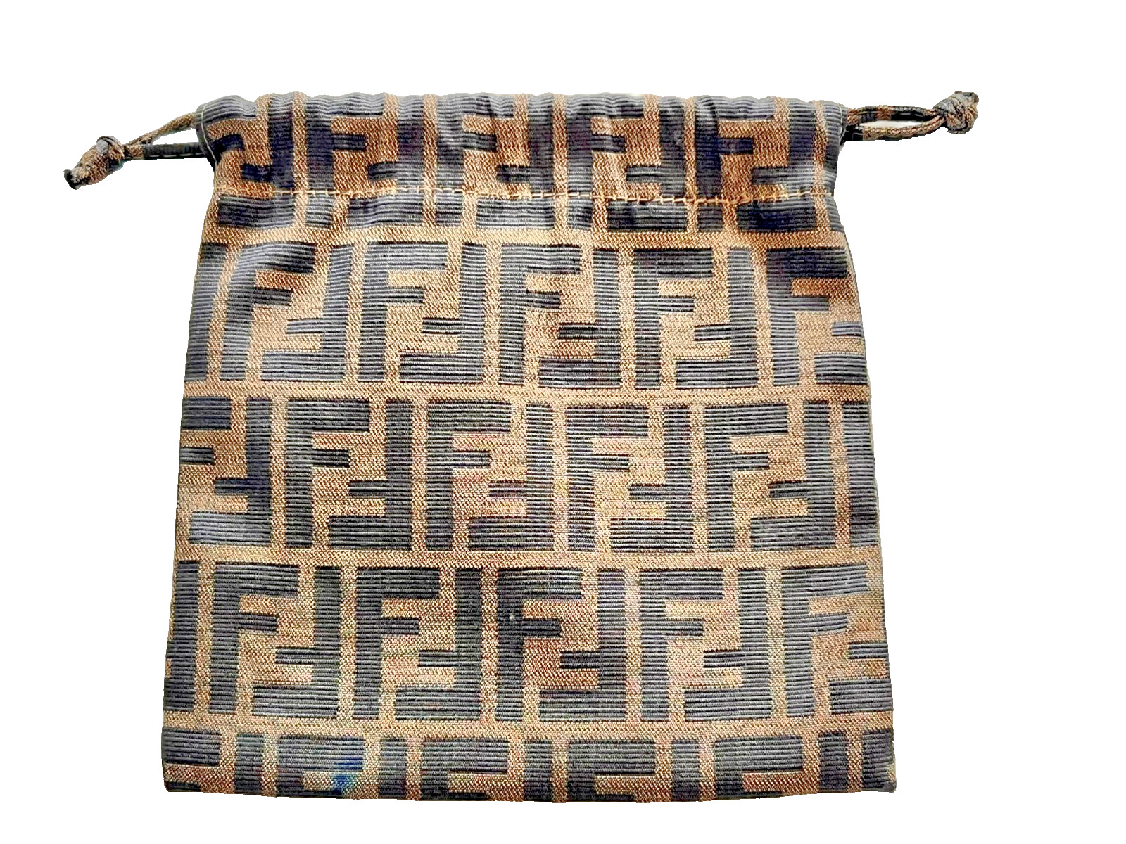 Vintage Fendi FF Zucca Monogram Drawstring Pouch Bag 8x8 Brown/Black