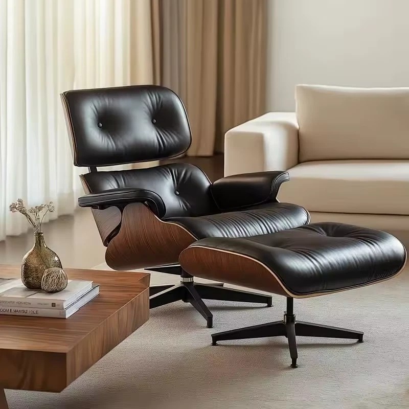 Vintage Pro Tall Eames Lounge Chair With Ottoman Cowhide Leather Armchair Swivel