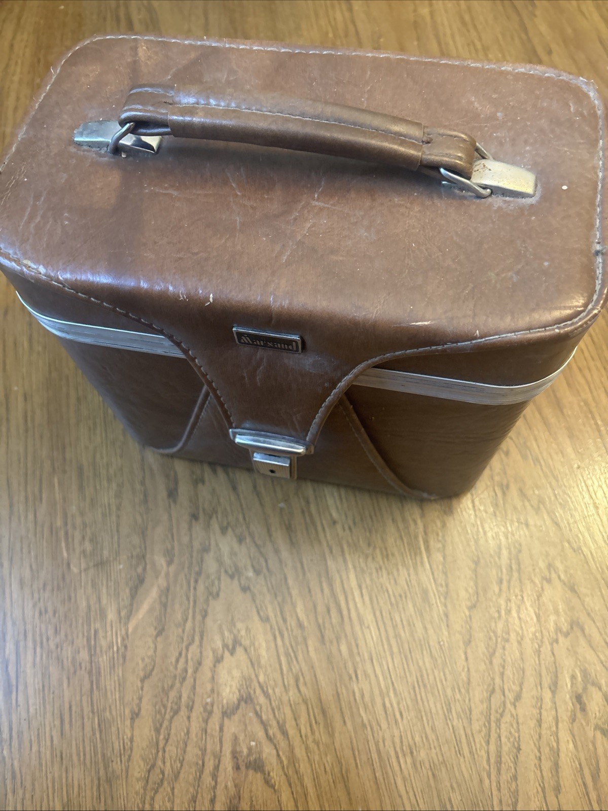 Vintage Brown Faux Leather Marsand large hard camera case 11” X 9” X 6” EX FS