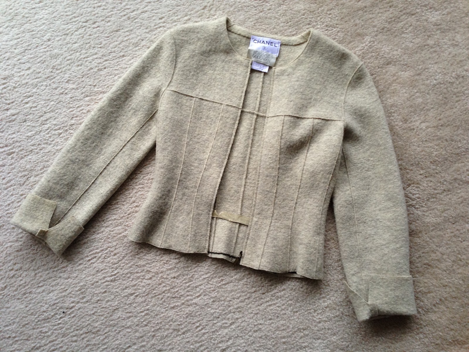 VINTAGE 1999 Chanel jacket blazer boiled wool chain-in-hem 36 paneled tailoring