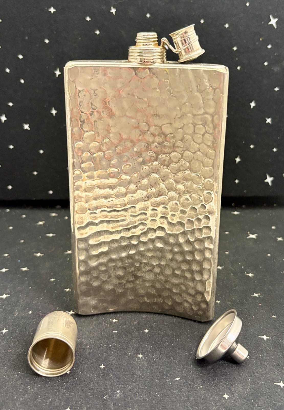 Vintage Tin Lined Hip Flask 12oz. Curved 8" Made In Germany With Funnel