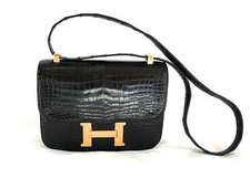 HERMES CONSTANCE VINTAGE CROCODILE BLACK BAG POLISHING RECEIPT