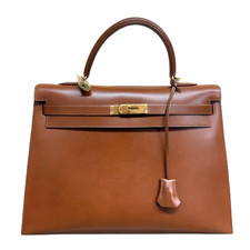 HERMES Kelly 35 Gold Box Calf Leather Bag Gold Hardware Vintage Unused 2001