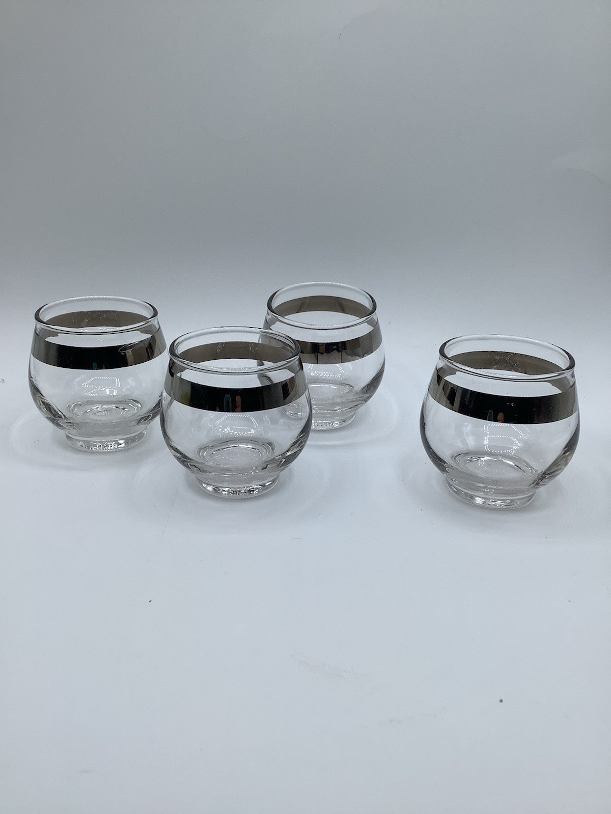 Vintage MCM Libby Barware Cocktail Roly Poly Glasses (4) Silver Band
