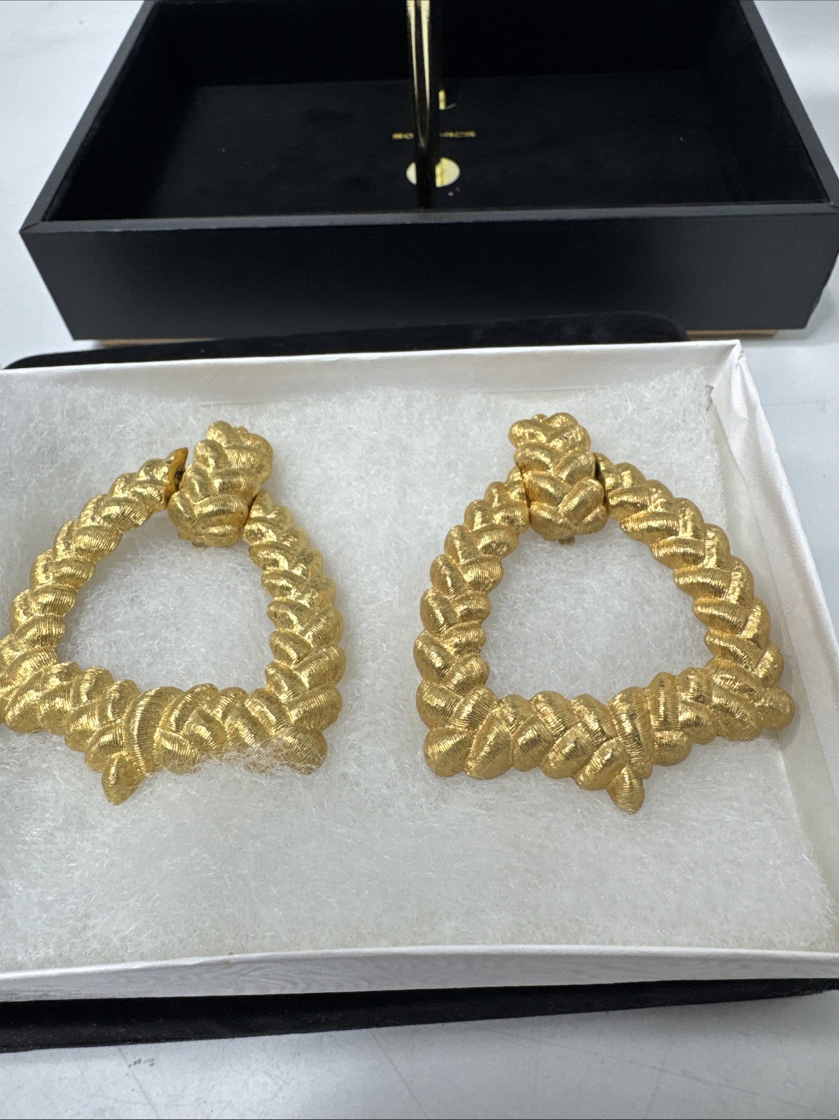 Vintage Givenchy Doorknocker Pierced Earrings Gold Rope Texture 2" Long