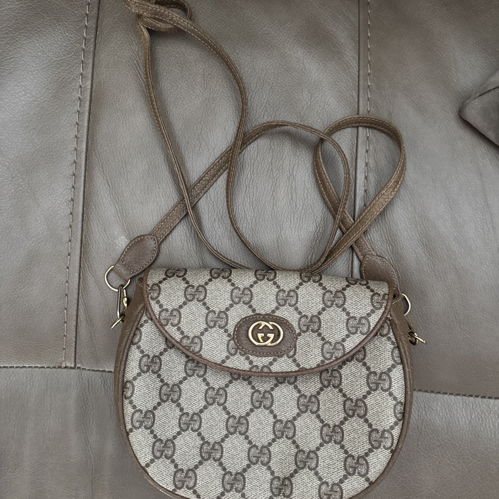 GUCCI Vintage Mini Shoulder Bag GG Monogram PVC Leather Brown USED from Japan