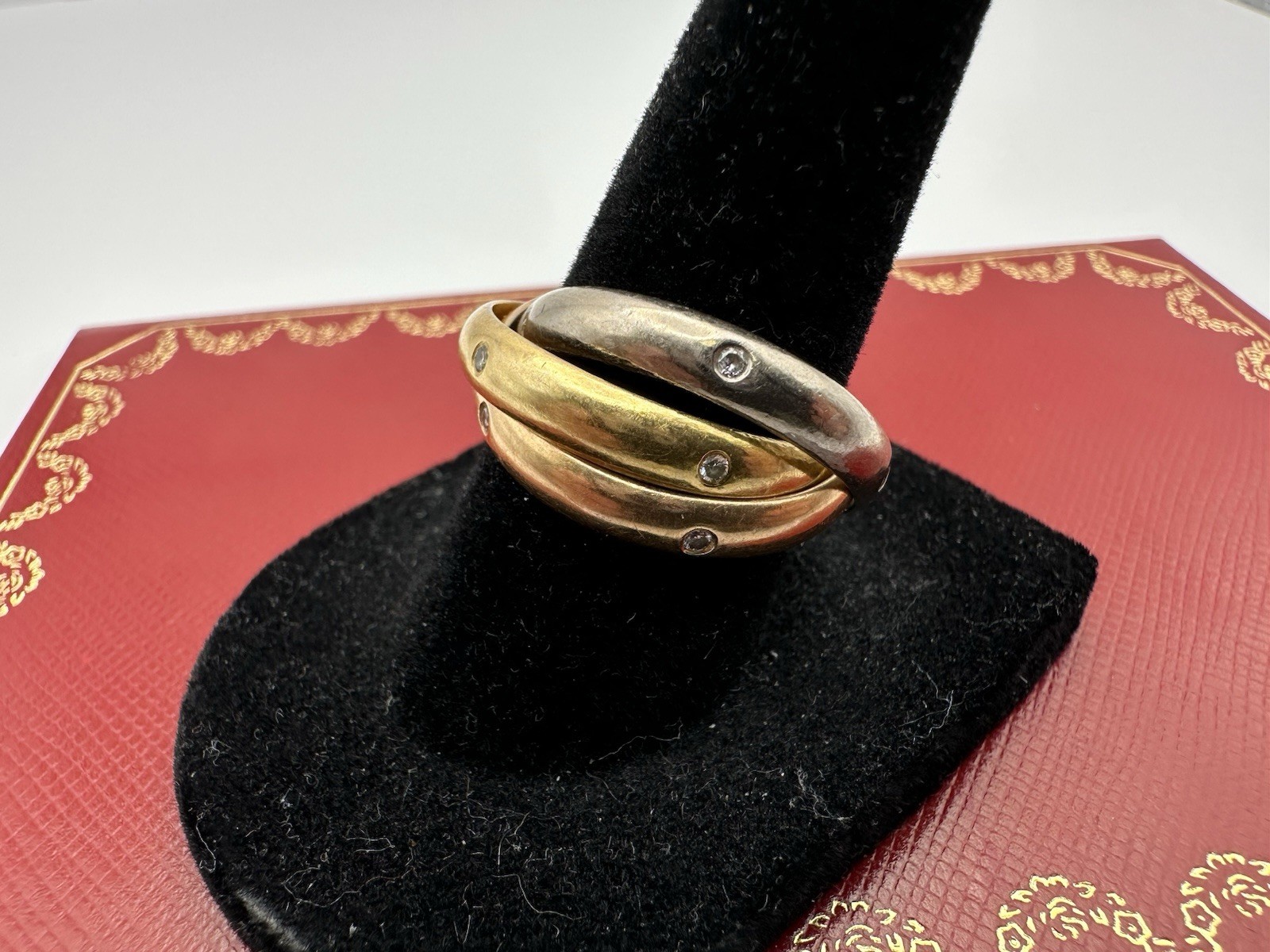 Cartier Vintage Tri-Tone Trinity Ring 18k w/Diamonds Size 57 EU (Year 2008) -F9