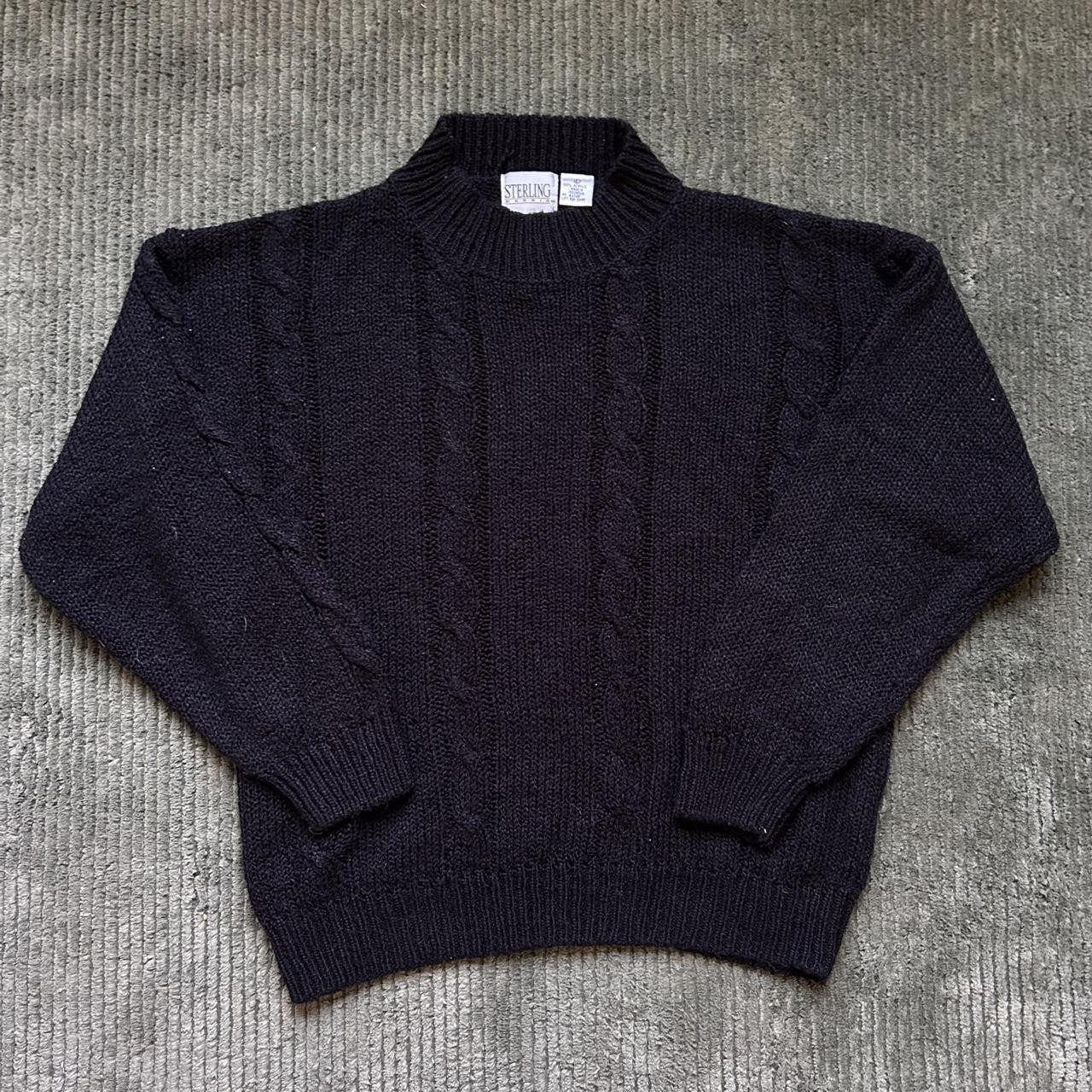 Vintage 80s/90s Black Cable Knit Turtleneck Sweater — Women’s Size L