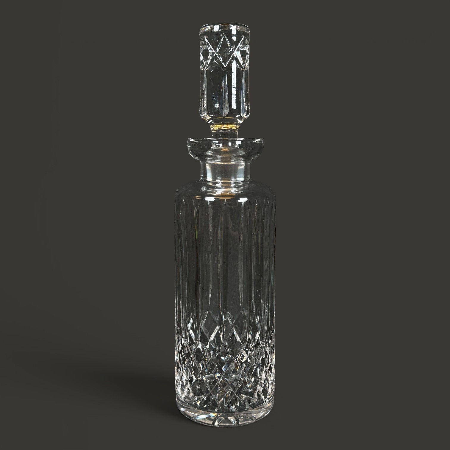 Vintage Cut Crystal Glass Liquor Decanter with Stopper Diamond Pattern 12"