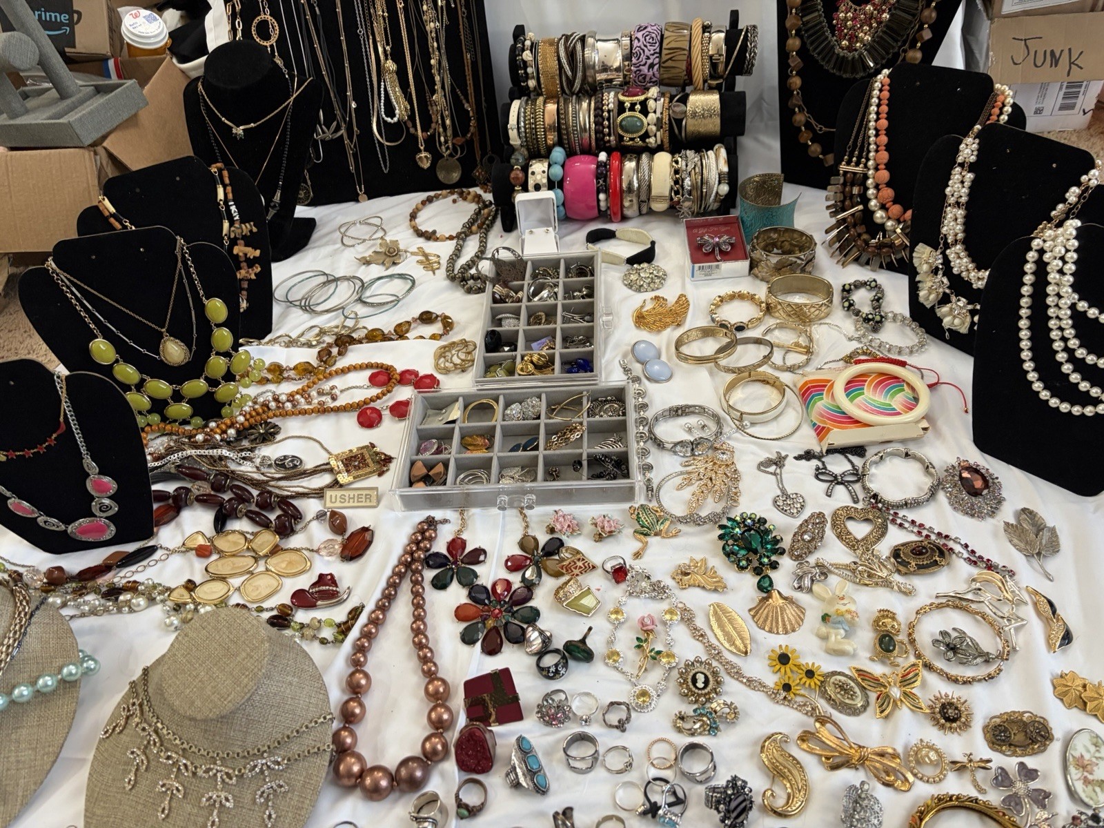 Huge Vintage Jewelry Lot 1+ LBS SIGNED Necklace Bracelet, Earring, Ring, Brooch