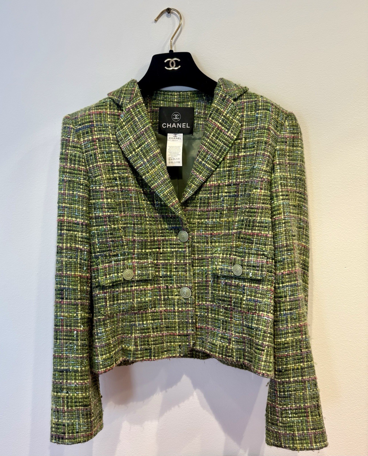 Chanel Tweed Green Jacket Vintage Size Small