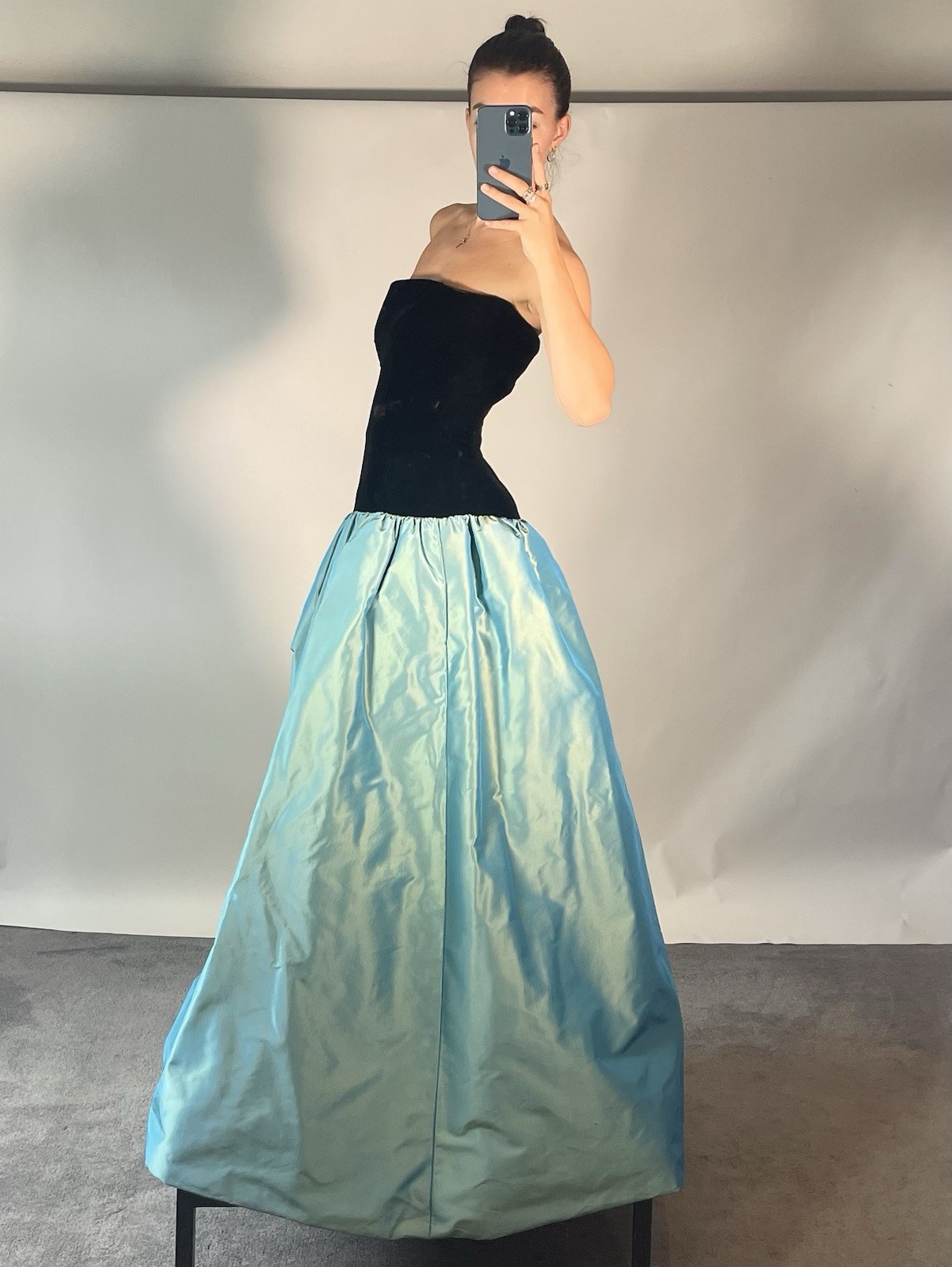 Givenchy 1991 Vintage Taffeta Gown Runway Evening Silk Black Dress UK12