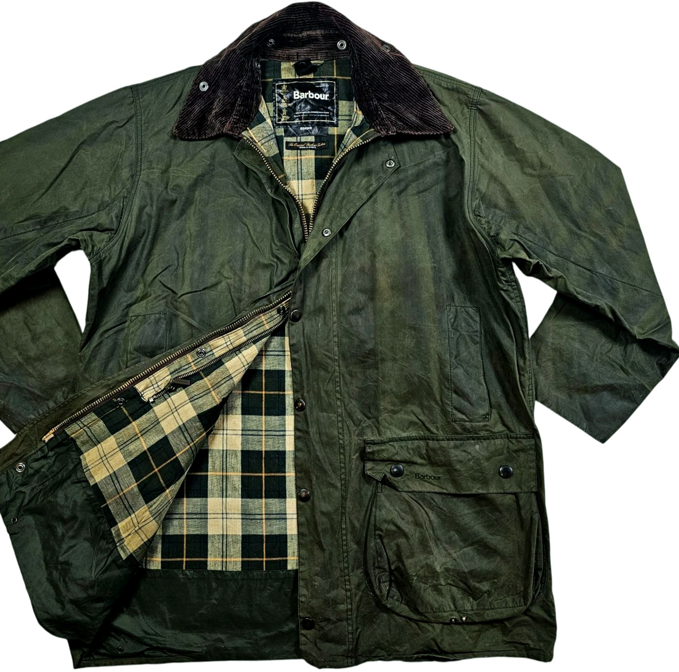 *HOT VTG Men's BARBOUR @ BORDER PARKA WAXED LINED SAGE GREEN COAT Jacket C44 XL