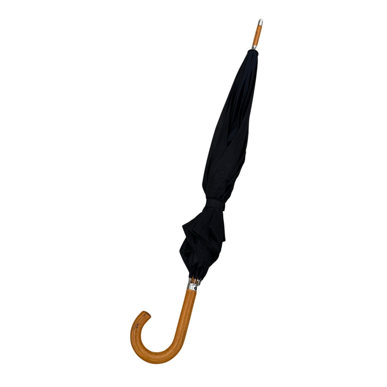 Vintage Samsonite Black Umbrella W/ Wood Handle  Curved Shepherds Hook - 34”