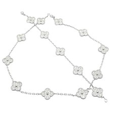 Van Cleef & Arpels 18k Gold Vintage Alhambra Diamond Necklace Bracelet Set Cert.