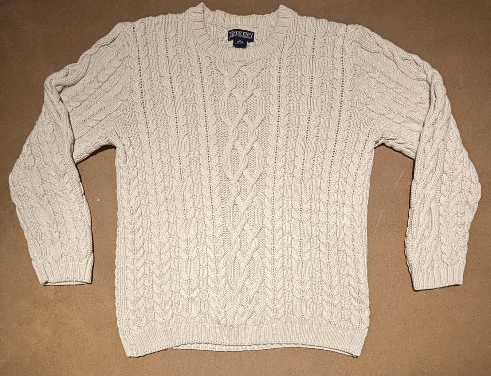 VTG Land’s End 80s 90s , Cable Knit fisherman sweater, men’s M, color – ivory