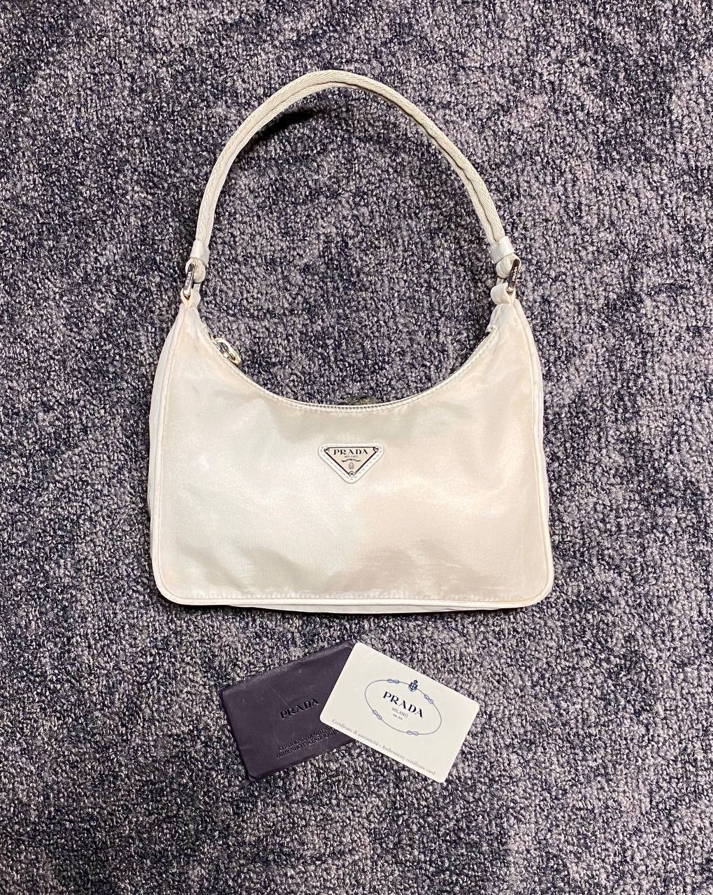 Prada Vintage Tessuto Sport White Nylon Mini Hobo Shoulder Bag 1N1204 Card