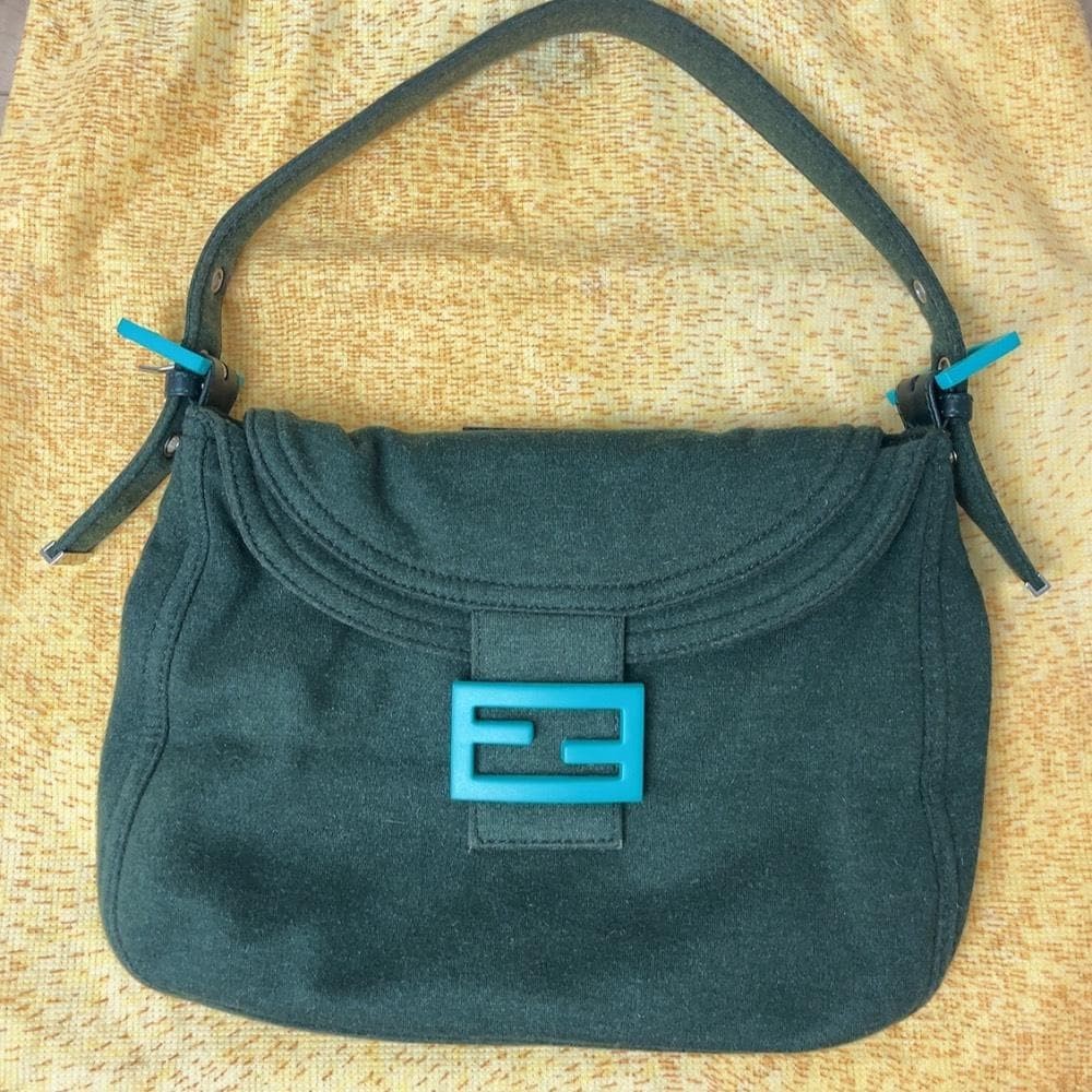 FENDI Mamma Baguette Green Jersey Shoulder Bag Vintage Japan