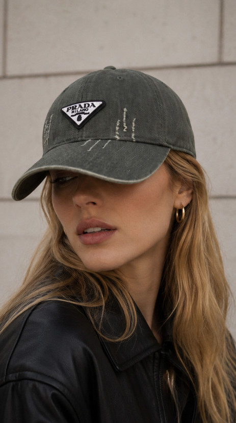 Prada Vintage Washed Cotton Baseball Cap Adjustable Fashion Sun Hat