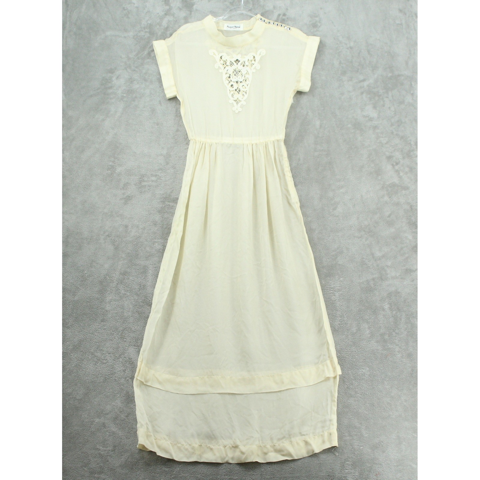 Vintage Albert Nipon Dress Womens 4 Silk Ivory Sheer Lace Maxi Victorian Cutout