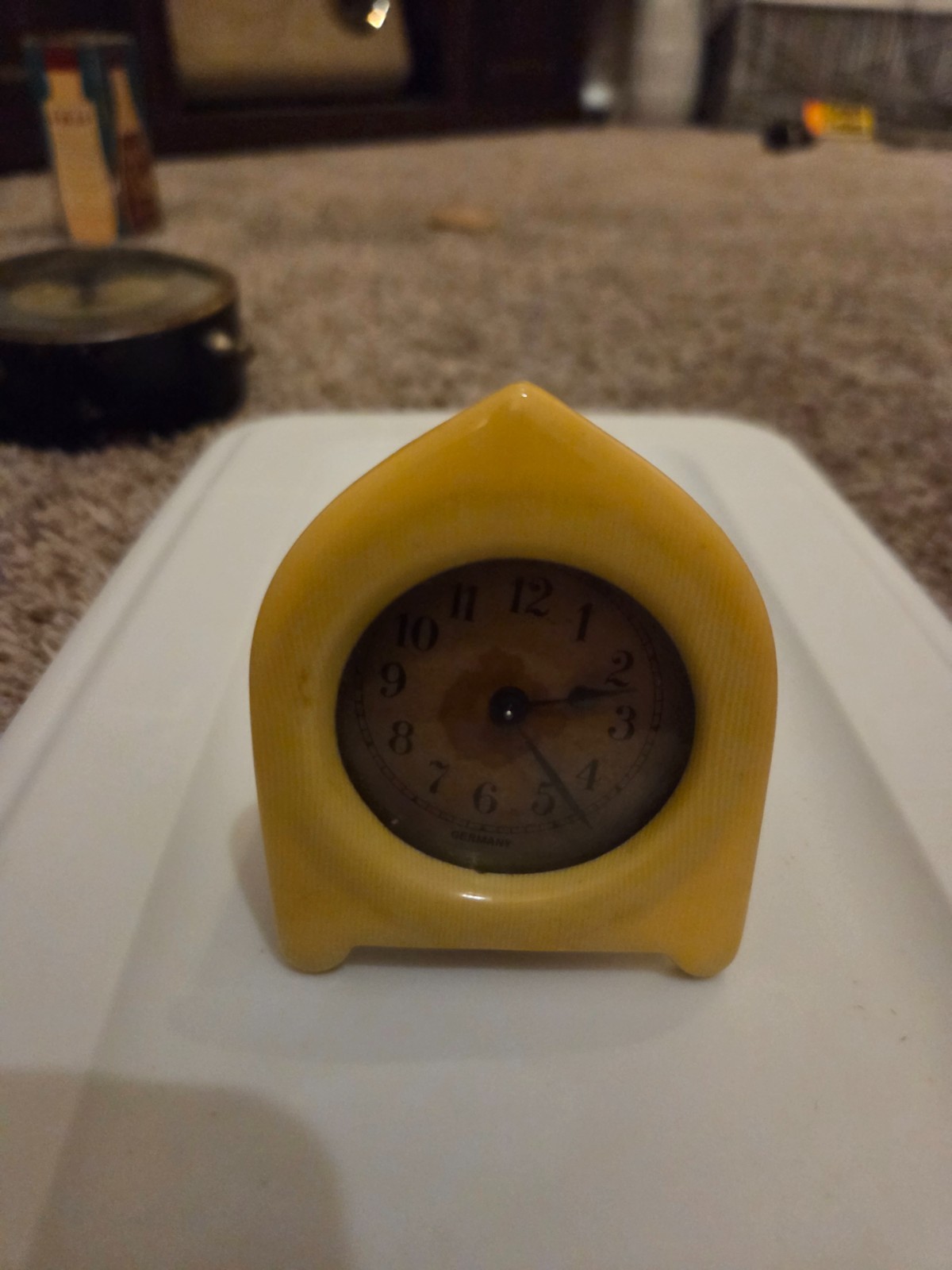 Vintage Small Art Deco German Made Celluloid Mantel Clock 1930s Works!