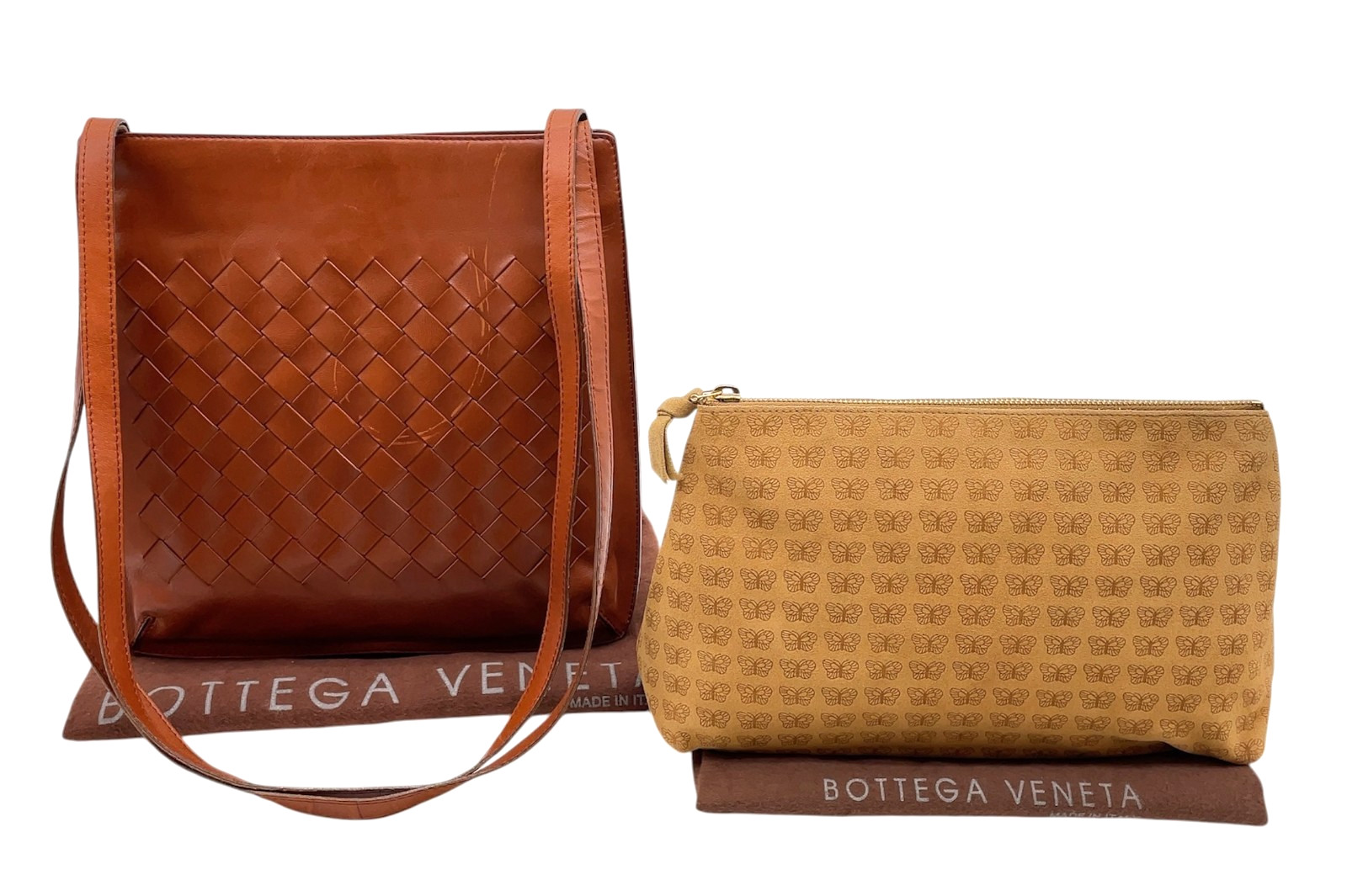 Bottega Veneta Intrecciato Brown Shoulder Bag/Butterfly Clutch Bag 2Set i080854