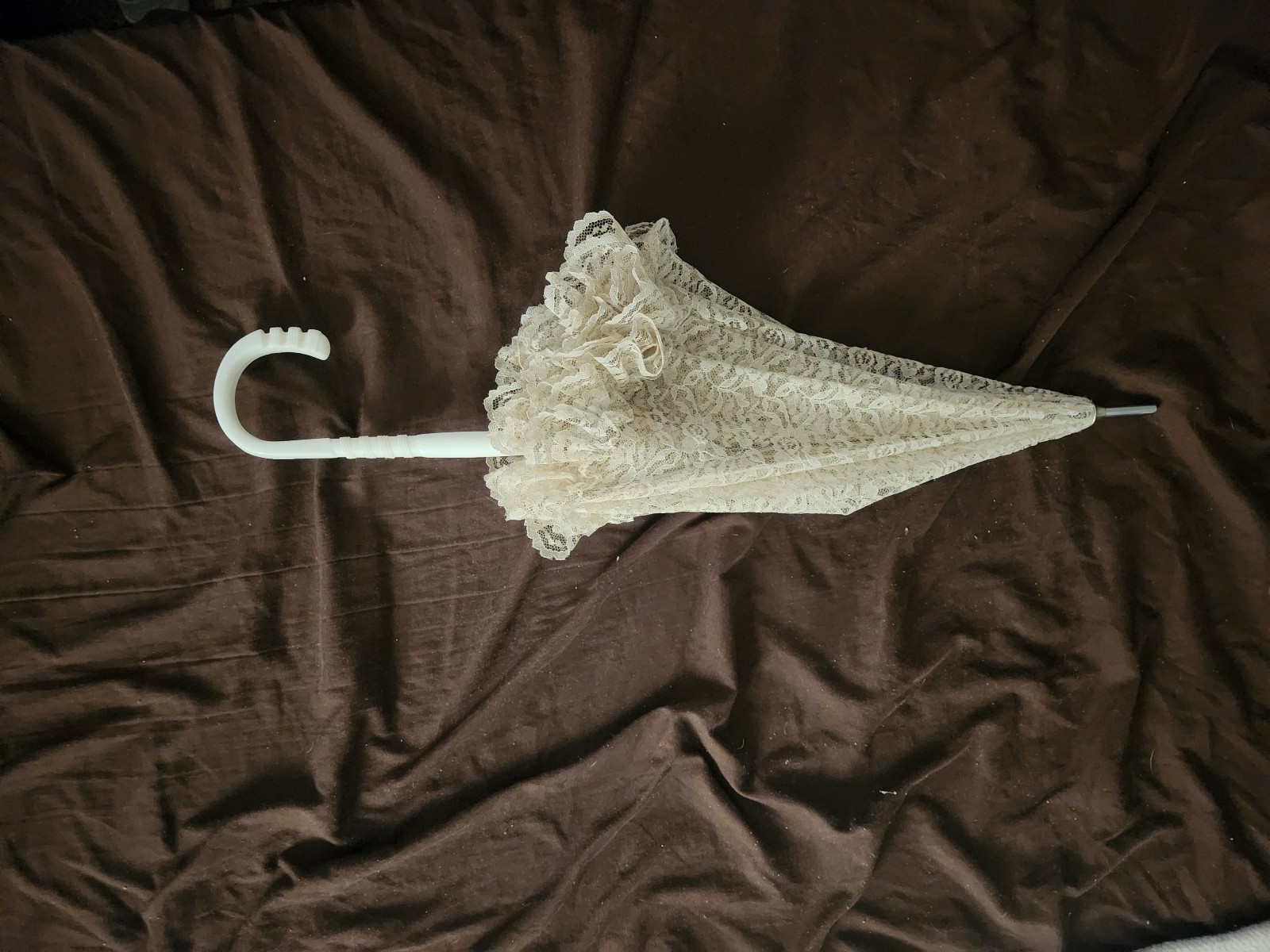 Vintage White Lace Parasol 24" long, 30" diameter