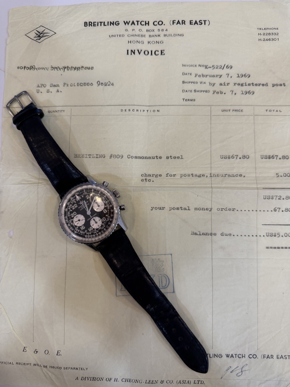 Vintage Breitling Navitimer 809 Cosmonaute With Original Receipt