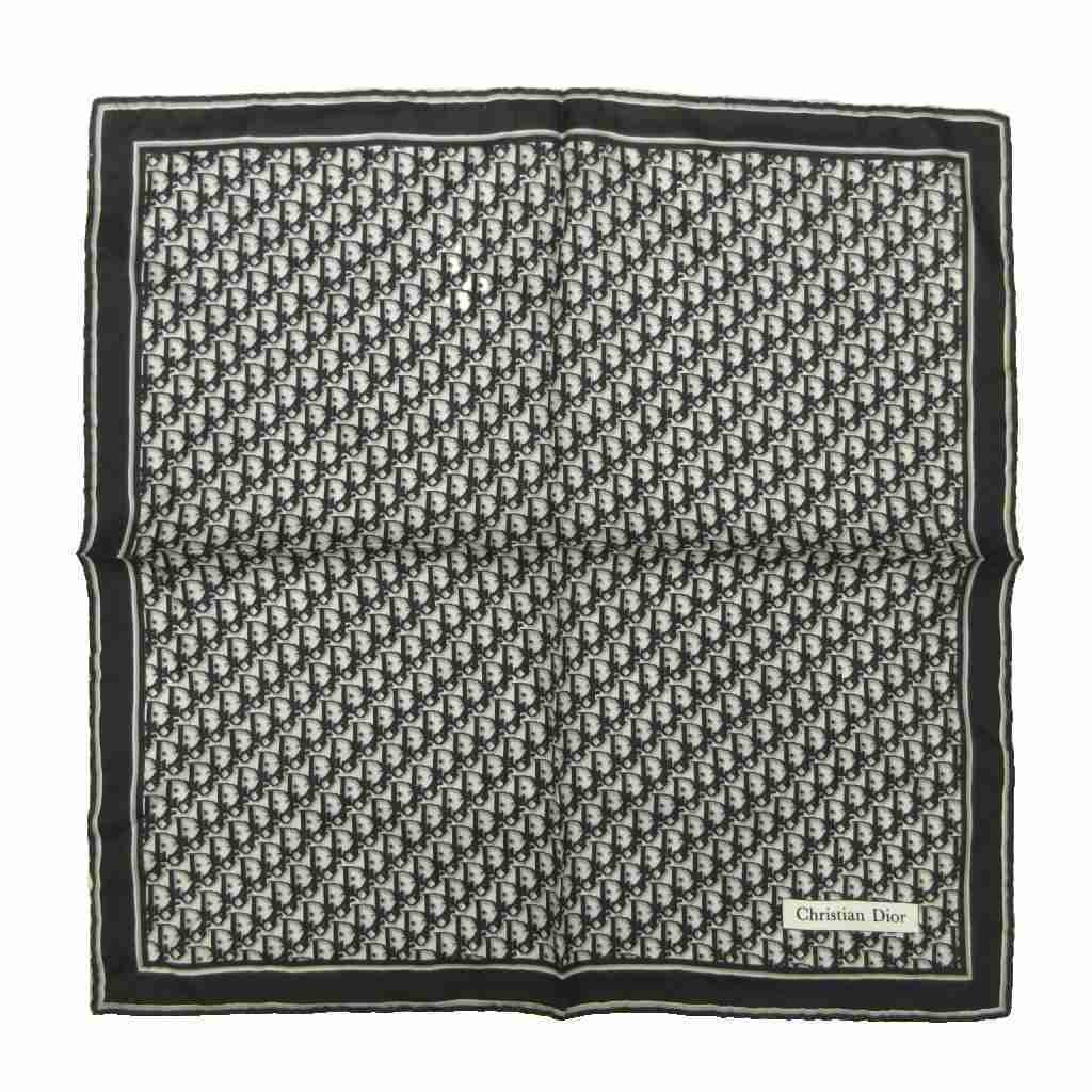 Christian Dior Vintage Silk Scarf Trotter Pattern All Over Logo Black White 46.5