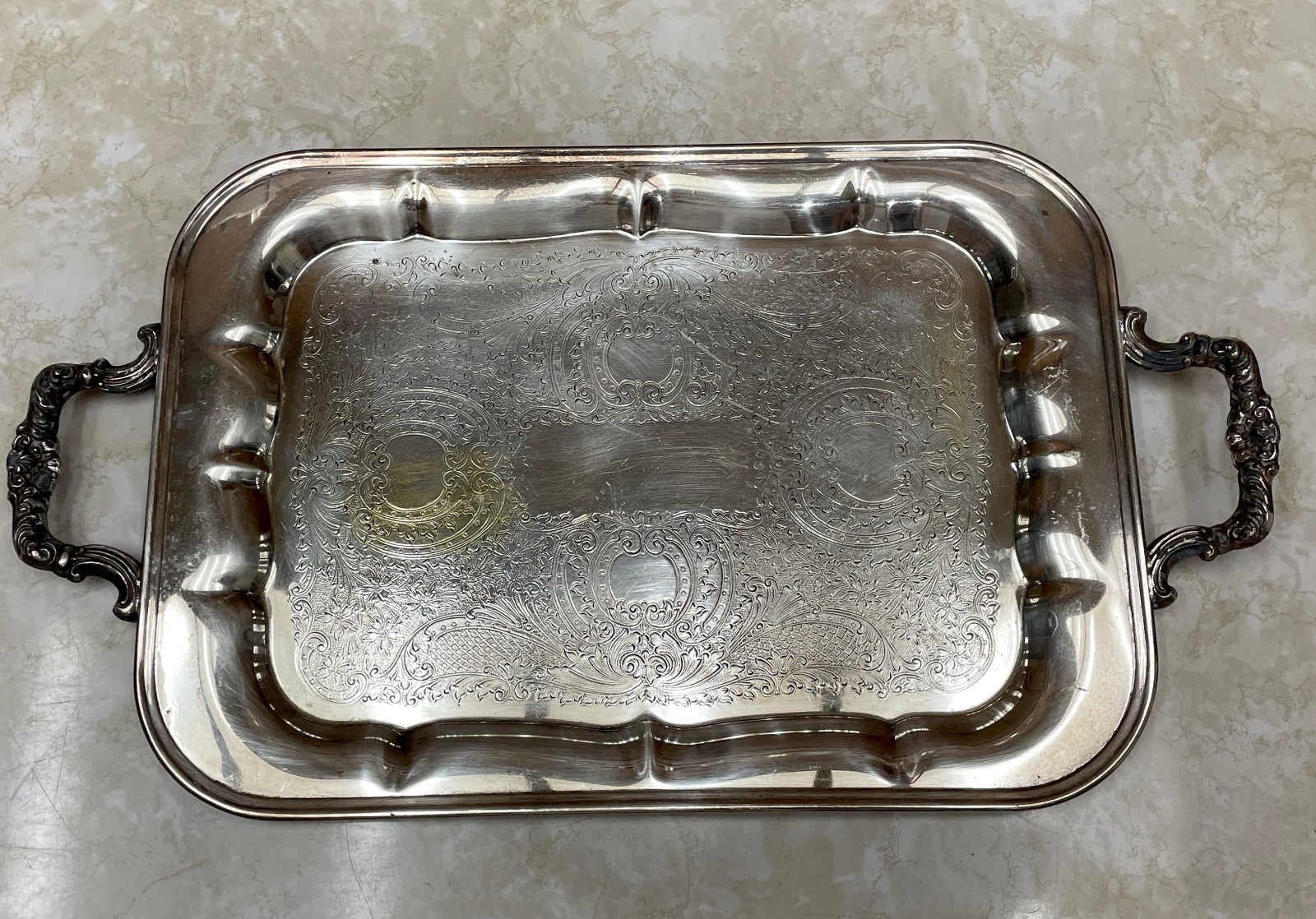 F B Rogers Silver Co. 1061 Silver Plated Butler's Serving Tray w/Handles Vintage